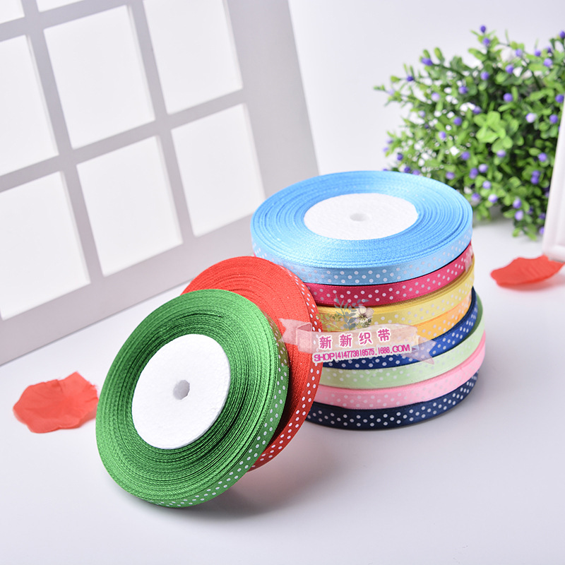 New 3-inch ribbon clothing and home textile gift box packaging ribbon roll printing dot wedding color ribbon from Yiwu Good Goods manufacturer -1006/41296