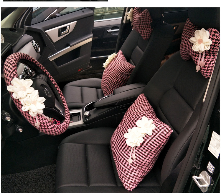 Yiwu Quality Goods: Thousand-bird grid patchwork color-blocking fashion rose crystal Golden Obsidian stone pillow, car headrest, neck pillow, car interior -1007/68855