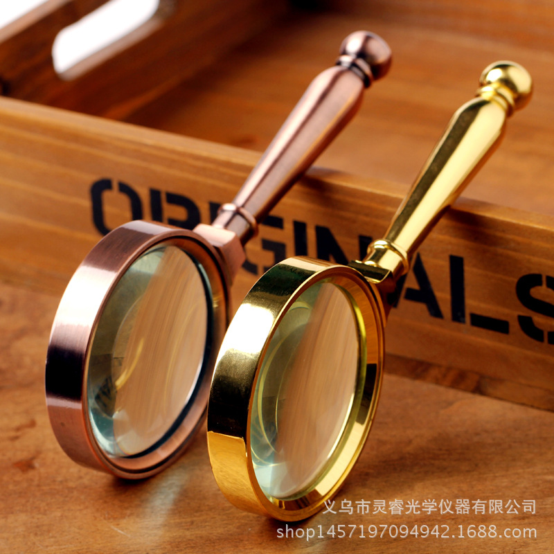 义乌好货 批发80mm手持式全金属老人阅读放大镜带礼盒 10倍高清光学大口径-1004/23523