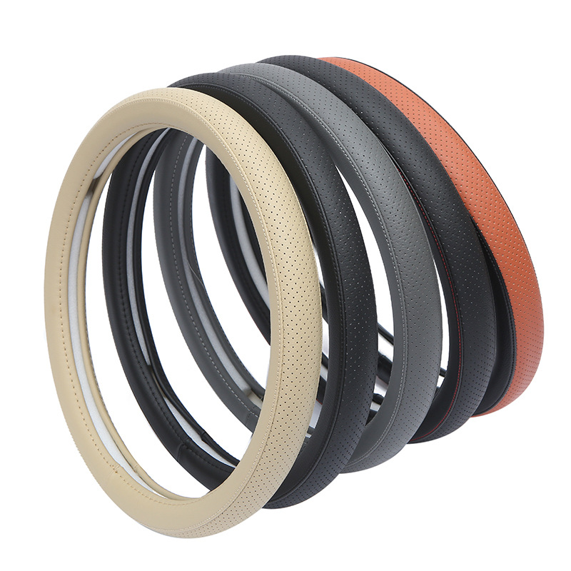 义乌好货 新款皮革拼接汽车方向盘套硅胶内圈防滑汽车把套四季通用汽车内饰-1007/68949