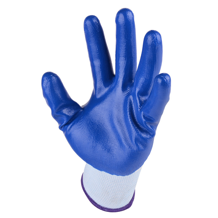Yiwu Selection Eurowind labor protection gloves wear-resistant non-slip dip rubber nitrile gloves white yarn blue ding Qing coated rubber gloves wholesale -1007/68314 full figure
