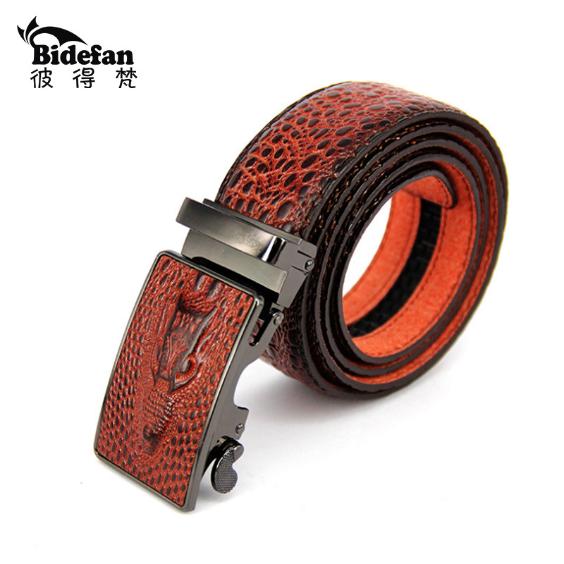 Yiwu Good Leather Belt Men's Imitation Retro Crocodile Belt Personality Business Fashion Automatic Buckle Leather Belt Buckle Waistband Custom -1006/45800