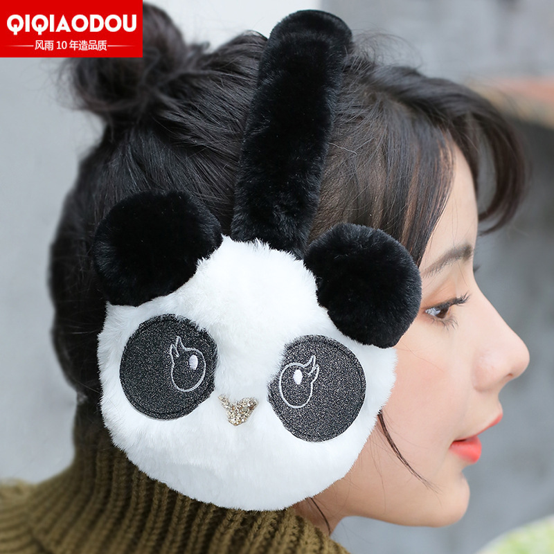 New winter warm ear cups, cute female ear bags, plush children's cartoon panda ear covers from Yiwu
