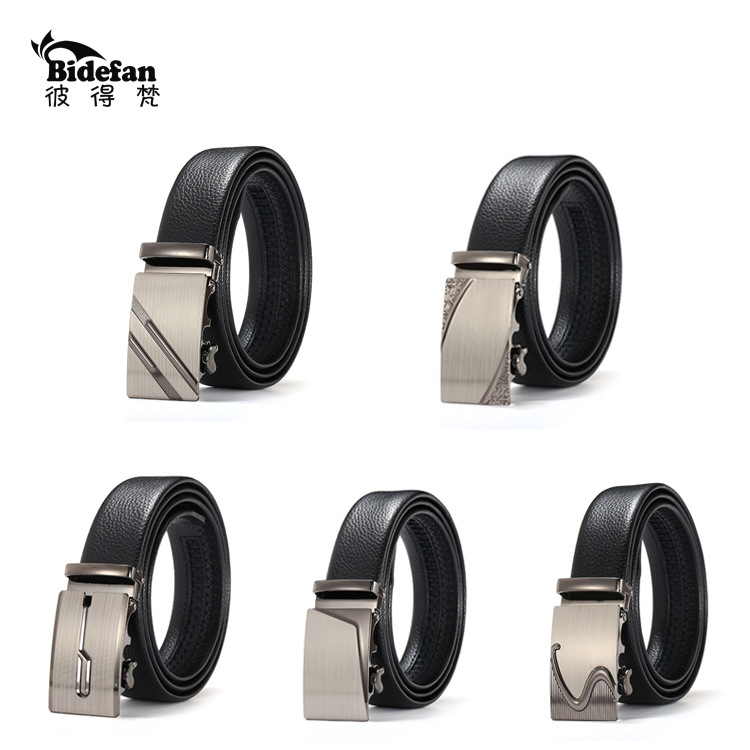 Yiwu Good Goods Men's Leather Automatic Buckle Leather Manufacturers Wholesale Business Leisure Belt Laser Alloy Men's Leather Belt -1006/45800