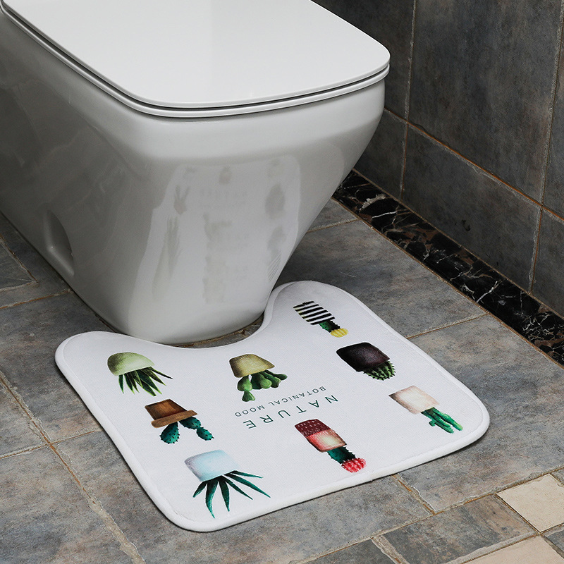 义乌好货 多肉植物U型马桶脚垫 印花弹力吸水法莱绒地垫厕所防滑垫浴室用品-1006/34231