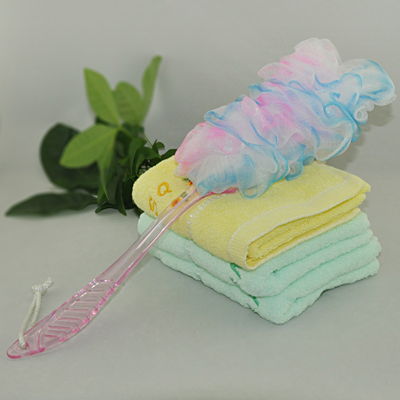 Medium size bath brush with three color crystal handle bath brush with long color PE bath flower can be customized -1006/35694 thumbnail