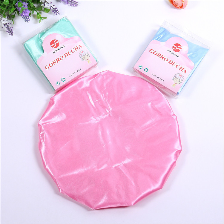 义乌好货 厂家直销热卖 大号色丁布单色浴帽 环保色丁材质 洗澡必备的浴帽-1006/35800细节图