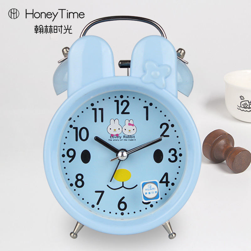 Cute cartoon rabbit desk clock bedside bedroom with night light scanning metal alarm clock -1003/18505 thumbnail