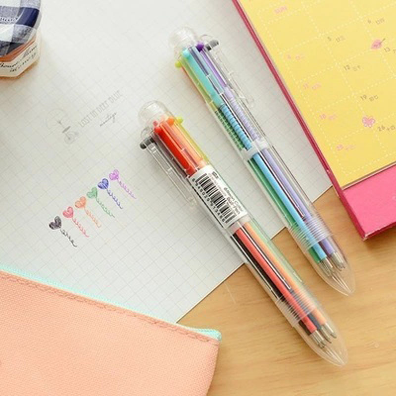 Xinxin Culture Office Learning Stationery Writing Tools Ballpoint Pen Creative Korean Stationery Fresh Transparent Pen Multi-Color Press Color 6-Color Ballpoint Pen