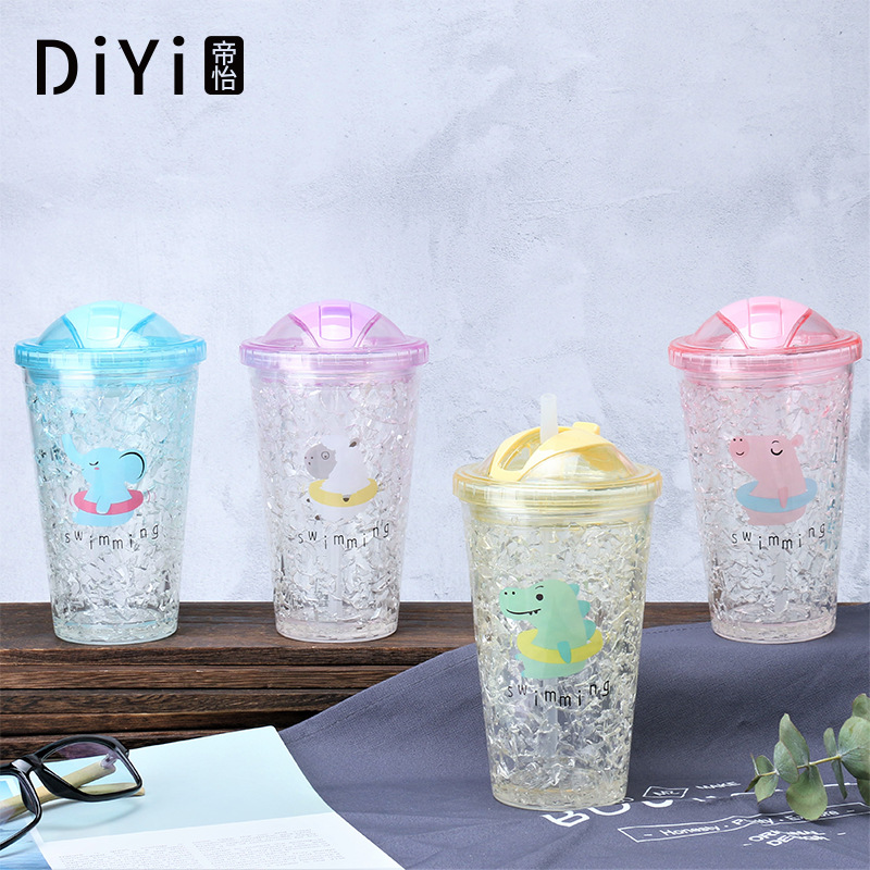 Yiwu good goods creative cute summer plastic straw cup students Instagram Shake Yin the same double-layer gradual color ice cup stock -1006/36591 thumbnail