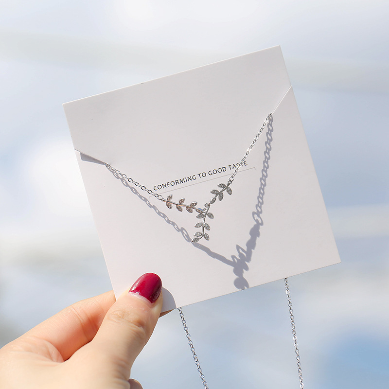 Yiwu good goods Korean version s925 sterling silver flash diamond leaf necklace female simple temperament sweet sen short clavicle chain BFF gift -1001/5690