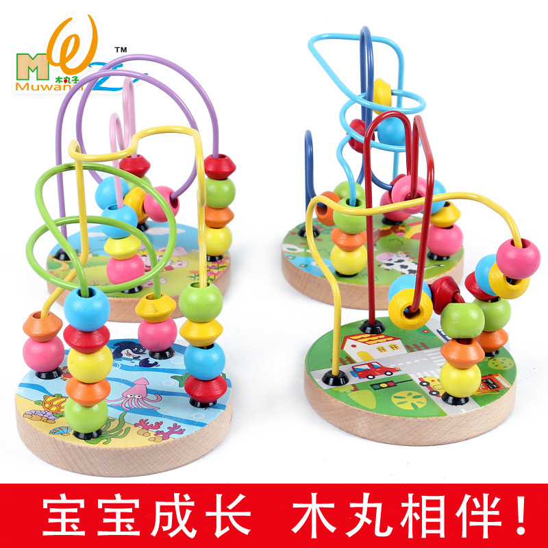 义乌好货 木丸子 儿童迷你串珠架木制玩具(动物/农场/交通/海洋)-1001/2670细节图