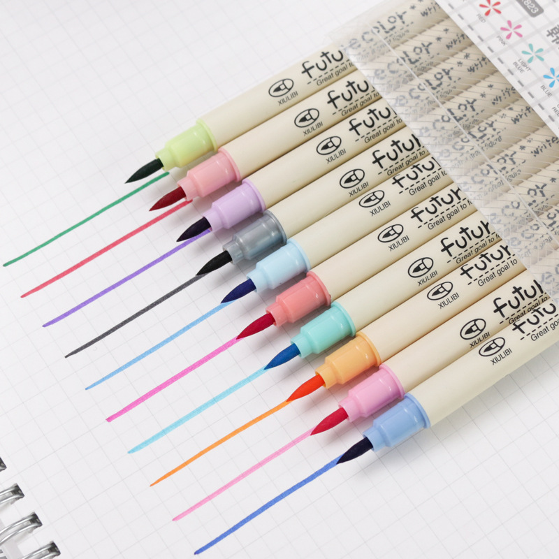Xinxin Culture Office Cultural Art Calligraphy Drawing Supplies Watercolor Pen Color Watercolor Pen Soft Head Brush 10-Color Set For Children And Students With Cartoon Calligraphy Pen