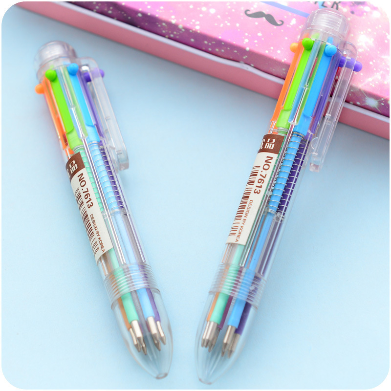 Xinxin Culture Office Learning Stationery Writing Tools Ballpoint Pen Creative Korean Stationery Fresh Transparent Pen Multi-Color Press Color 6-Color Ballpoint Pen Application Scenario