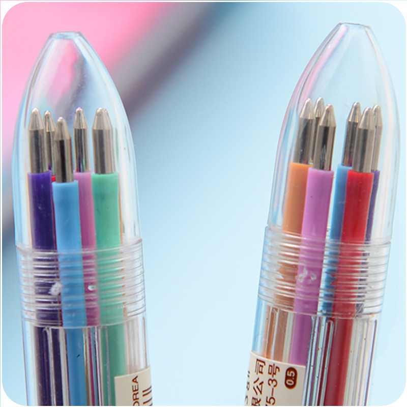 Xinxin Culture Office Learning Stationery Writing Tools Ballpoint Pen Creative Korean Stationery Fresh Transparent Pen Multi-Color Press Color 6-Color Ballpoint Pen Item Picture