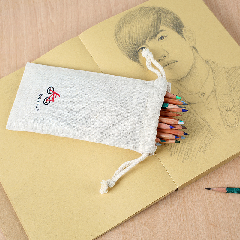 欣欣文化办公学习文具笔袋 韩国文具简约棉麻布束口笔袋创意大容量帆布随身笔袋便携收纳