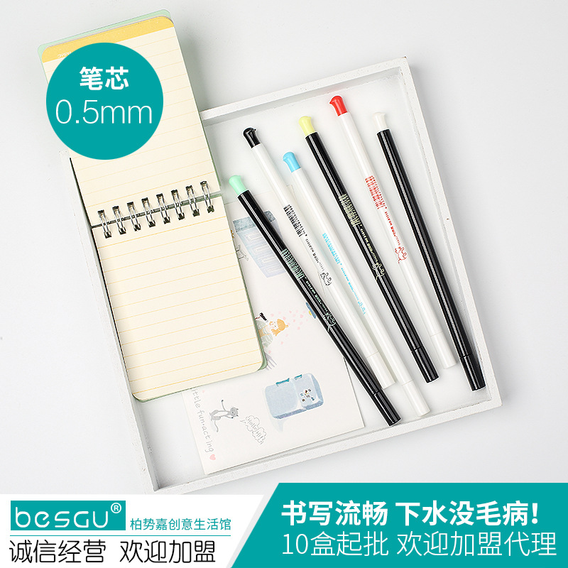 义乌好货 韩国文具 无脸猫中性笔 可爱动物水笔 创意学生水笔0.5mm 批发-1004/22229