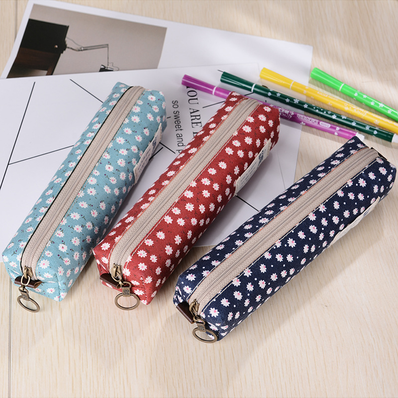 Buhe Chu Korean Version Of Small Flower Square Pen Bag Creative Simple Square Bag Cloth Stationery Pencil Bag Can Be Customized