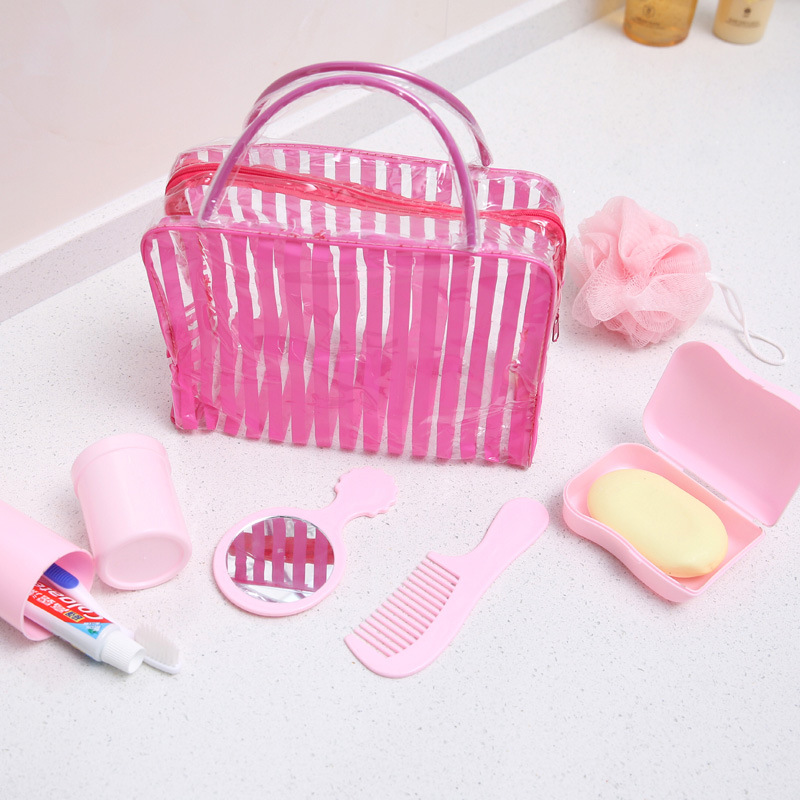 Yiwu Selection manufacturers direct Qing Zhi Japan and South Korea fashion vertical stripe outdoor wash gargle suit bath bag contains makeup mirror -1006/35694 thumbnail