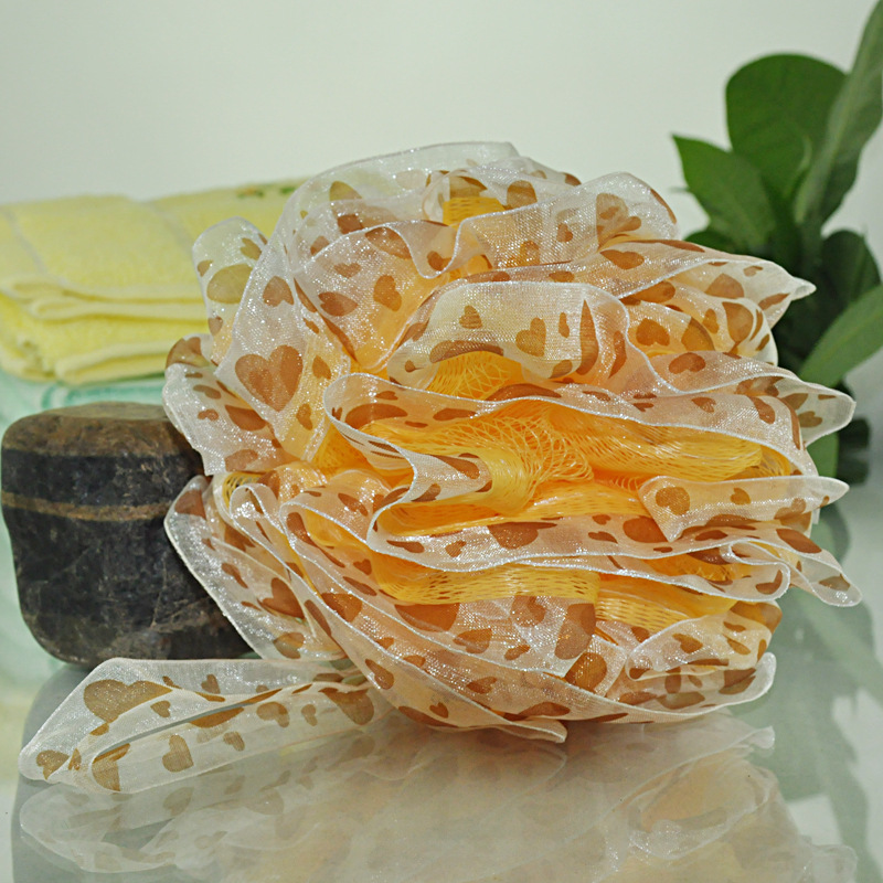 Yiwu Selection Qingzhi high-quality bath tools bath flower colorful nylon bath ball [love lace] large bath ball wholesale -1006/35694