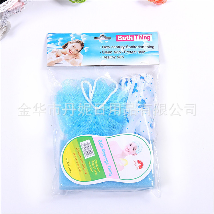 Yiwu Selection manufacturer direct selling bath set bath flower sponge bath cap set environmental protection PE bath essential -1006/35800 thumbnail