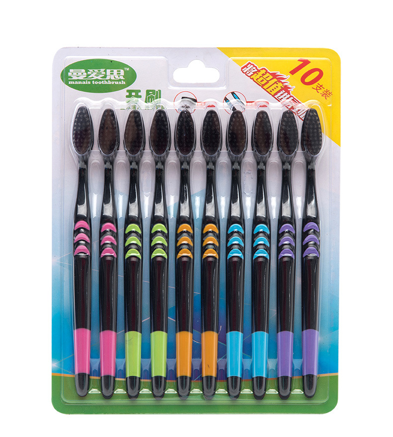 Straight Bamboo Charcoal Toothbrush Adult Ultra-Fine Soft Hair Family Combination 10 Sets -1006/35863