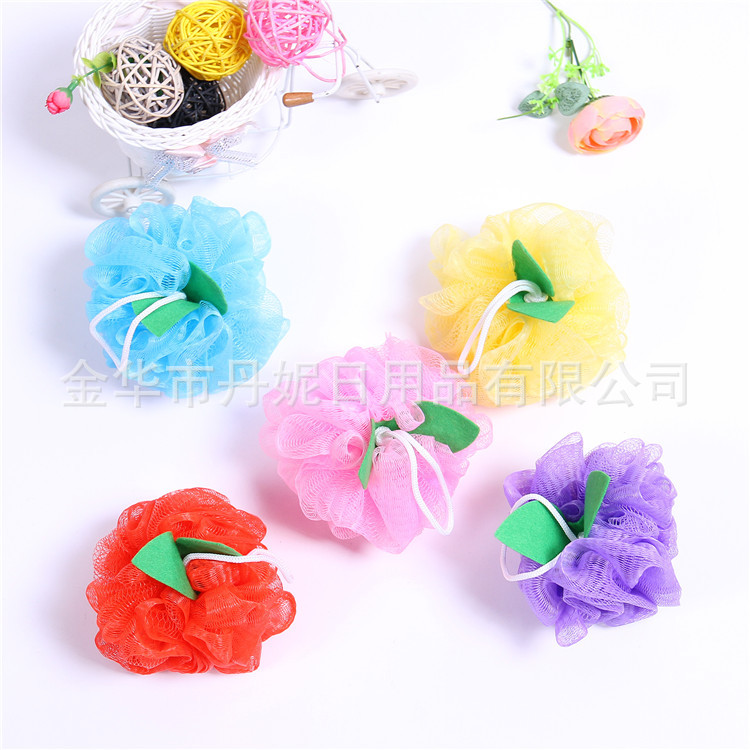 义乌好货 厂家直销 热卖叶子沐浴球 沐浴花 加叶子沐浴花 环保PE 洗澡神器-1006/35800产品图