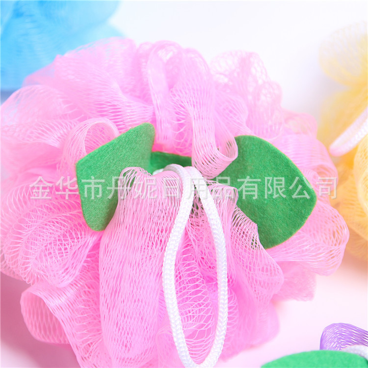 义乌好货 厂家直销 热卖叶子沐浴球 沐浴花 加叶子沐浴花 环保PE 洗澡神器-1006/35800白底实物图