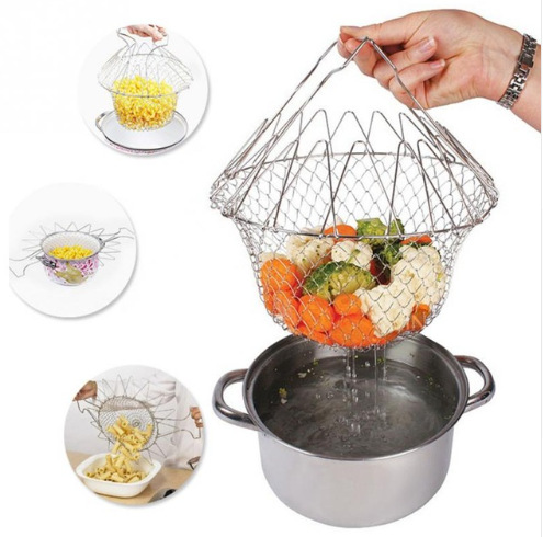 Yiwu Good Goods Stainless Steel telescopic folding basket chef basket Frying Basket French Fries Degreasing Kitchen Tools TV Products -1006/36814 details Picture