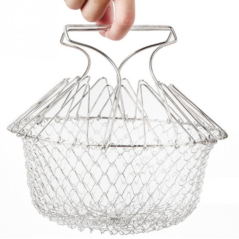 Yiwu Good Goods Stainless Steel telescopic folding basket chef basket Frying Basket French Fries Degreasing Kitchen Tools TV Products -1006/36814 Application Scenario