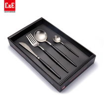 Yiwu Selection 4-piece set of matte black handle and silver stainless steel cutlery set fork spoon knife cutlery -1003/19006