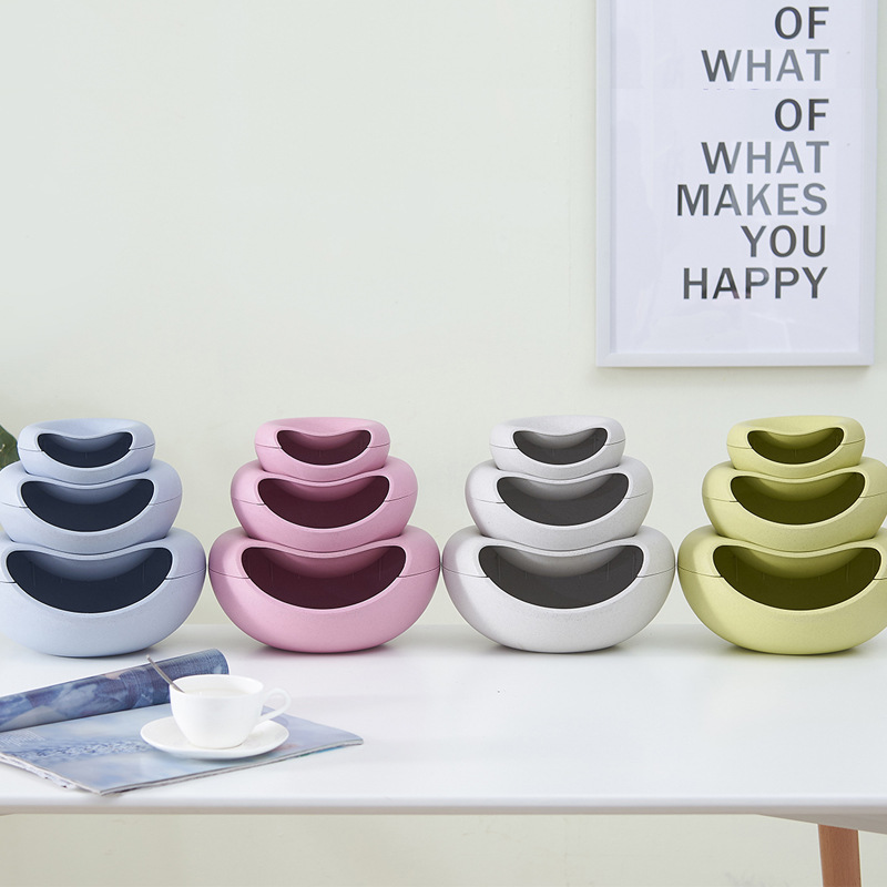 Yiwu Good Goods Personality Creative Hemispical Fruit Tray Home Desktop Wheat Straw Color Double Fruit Tray Plastic Lovely Debris Bucket -1006/34495