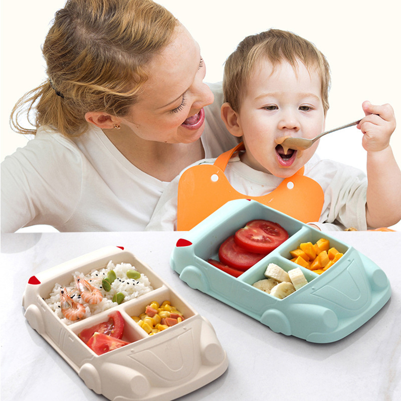 Bamboo fiber children's plates, creative eco-friendly tableware, cute rice plates for toddlers, compartments, car tableware, anti-drop snack plates -1006/36814 Item Picture
