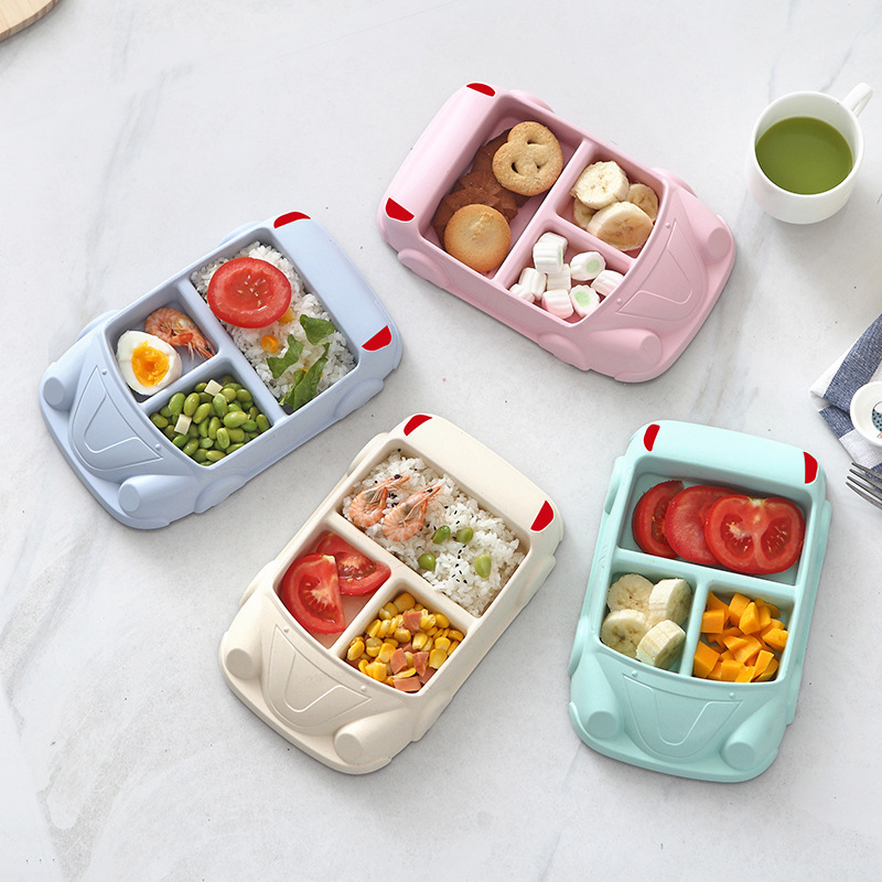 Bamboo fiber children's plates, creative eco-friendly tableware, cute rice plates for toddlers, compartments, car tableware, anti-drop snack plates -1006/36814 undefined