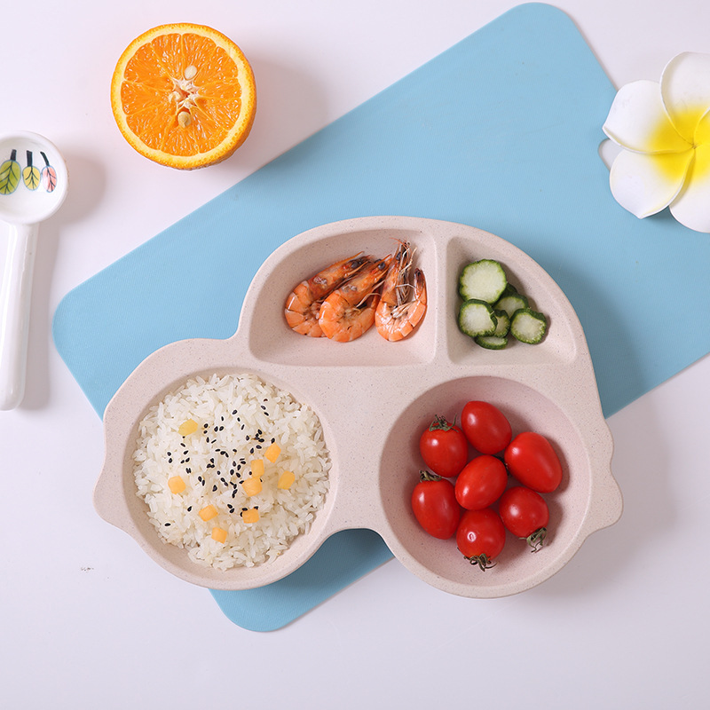 Yiwu Quality Bamboo Fiber children's Plates, Baby Cartoon tableware, creative grid rice bowls, fashionable restaurant, Kindergarten dining plates -1006/36814 Application Scenario