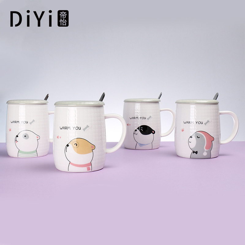 Yiwu Good Goods 2018 New Personalized Cartoon European Letter Mug Simple Ceramic Advertising Cup With Cover And Handle Custom -1006/36591