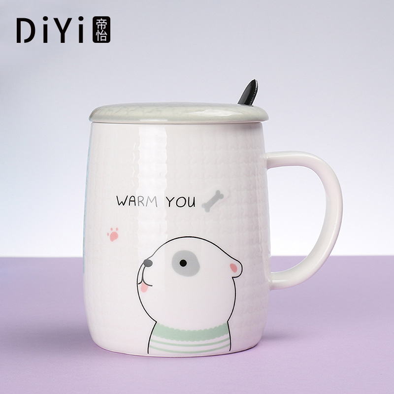 Yiwu Good Goods 2018 New Personalized Cartoon European Letter Mug Simple Ceramic Advertising Cup With Cover And Handle Custom -1006/36591 Item Picture