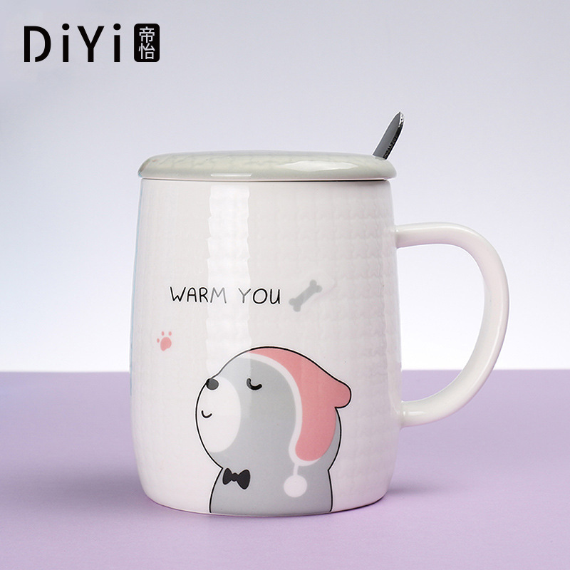 Yiwu Good Goods 2018 New Personalized Cartoon European Letter Mug Simple Ceramic Advertising Cup With Cover And Handle Custom -1006/36591 undefined