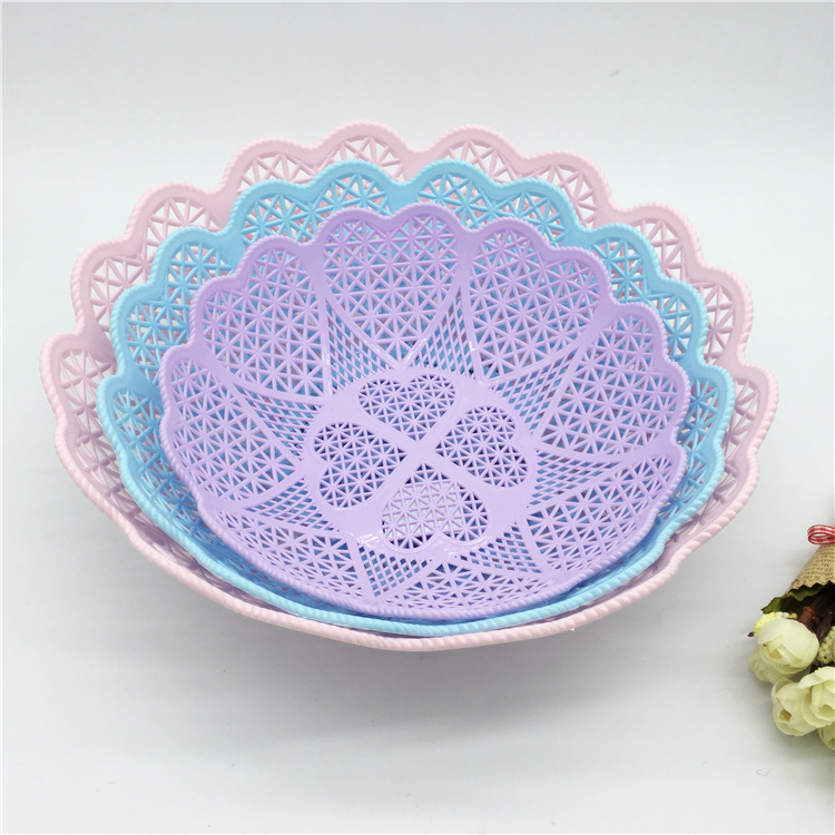 义乌好货 镂空花边水果篮创意客厅零食糖果盘干果盘塑料果盆桌面收纳篮-1006/34495