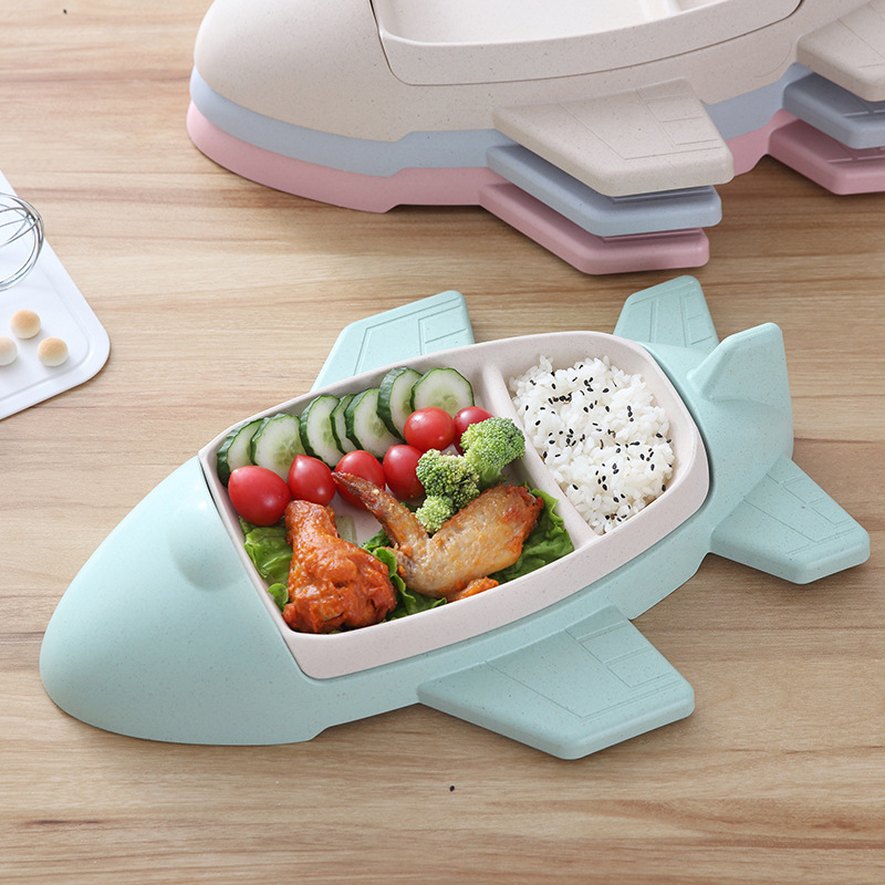 Yiwu Quality Bamboo Fiber Creative Children's Dinner Plates, grid baby tableware, rice plates, cute baby food bowls, Cartoon airplane tableware Set -1006/36814, only for foreign trade sales Application Scenario