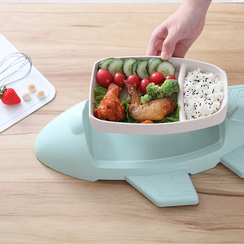 Yiwu Quality Bamboo Fiber Creative Children's Dinner Plates, grid baby tableware, rice plates, cute baby food bowls, Cartoon airplane tableware Set -1006/36814, only for foreign trade sales undefined
