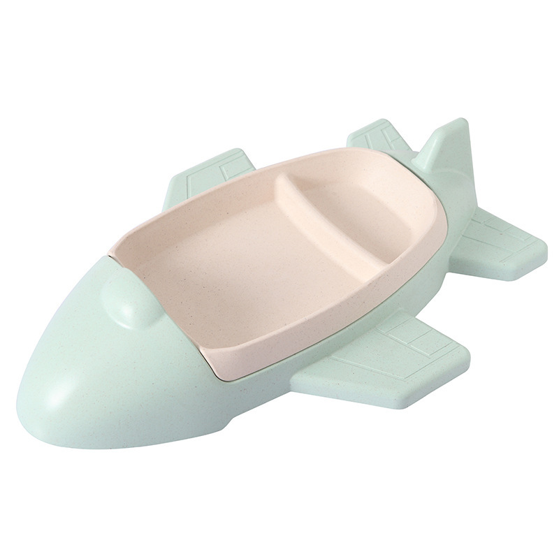Yiwu Quality Bamboo Fiber Creative Children's Dinner Plates, grid baby tableware, rice plates, cute baby food bowls, Cartoon airplane tableware Set -1006/36814, only for foreign trade sales undefined