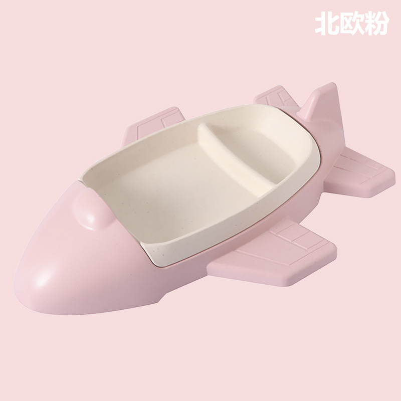Yiwu Quality Bamboo Fiber Creative Children's Dinner Plates, grid baby tableware, rice plates, cute baby food bowls, Cartoon airplane tableware Set -1006/36814, only for foreign trade sales undefined