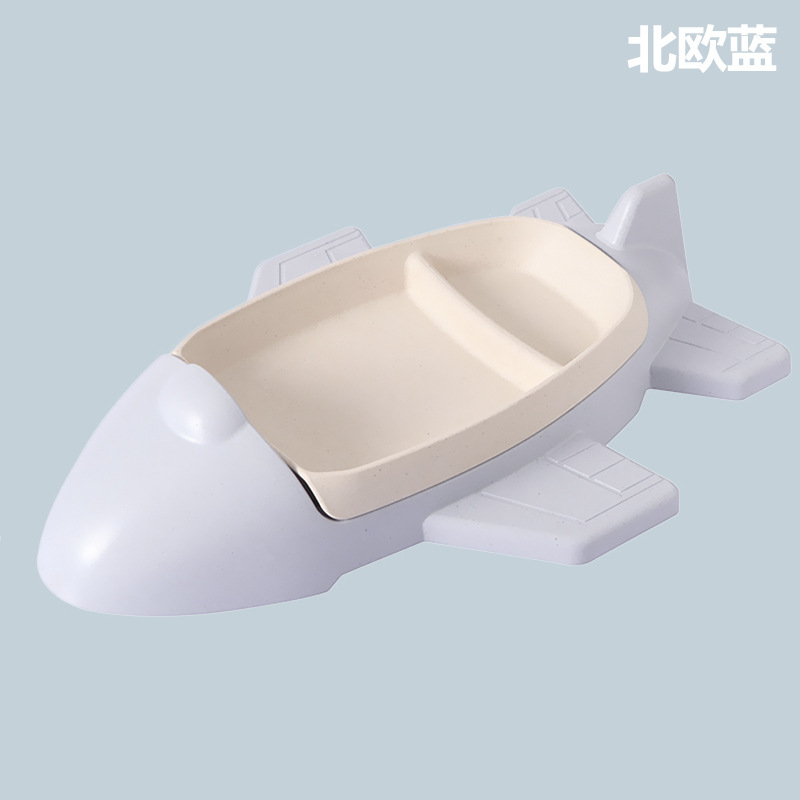 Yiwu Quality Bamboo Fiber Creative Children's Dinner Plates, grid baby tableware, rice plates, cute baby food bowls, Cartoon airplane tableware Set -1006/36814, only for foreign trade sales undefined