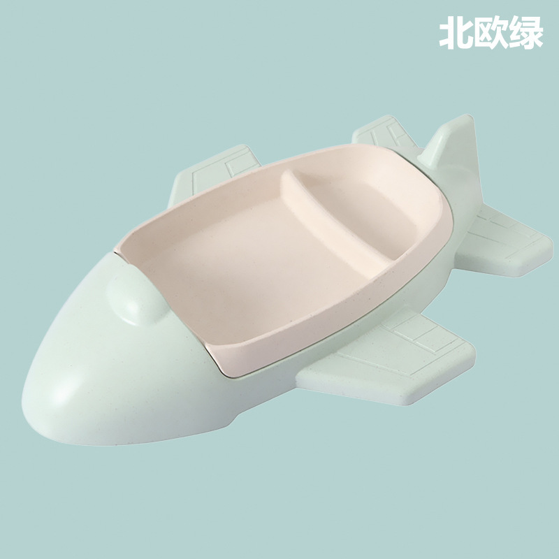 Yiwu Quality Bamboo Fiber Creative Children's Dinner Plates, grid baby tableware, rice plates, cute baby food bowls, Cartoon airplane tableware Set -1006/36814, only for foreign trade sales undefined