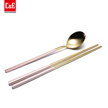 Yiwu Selection C&E Creative Kitchen utensils and appliances 2 sets of stainless steel double color powder/gold portable personal tableware