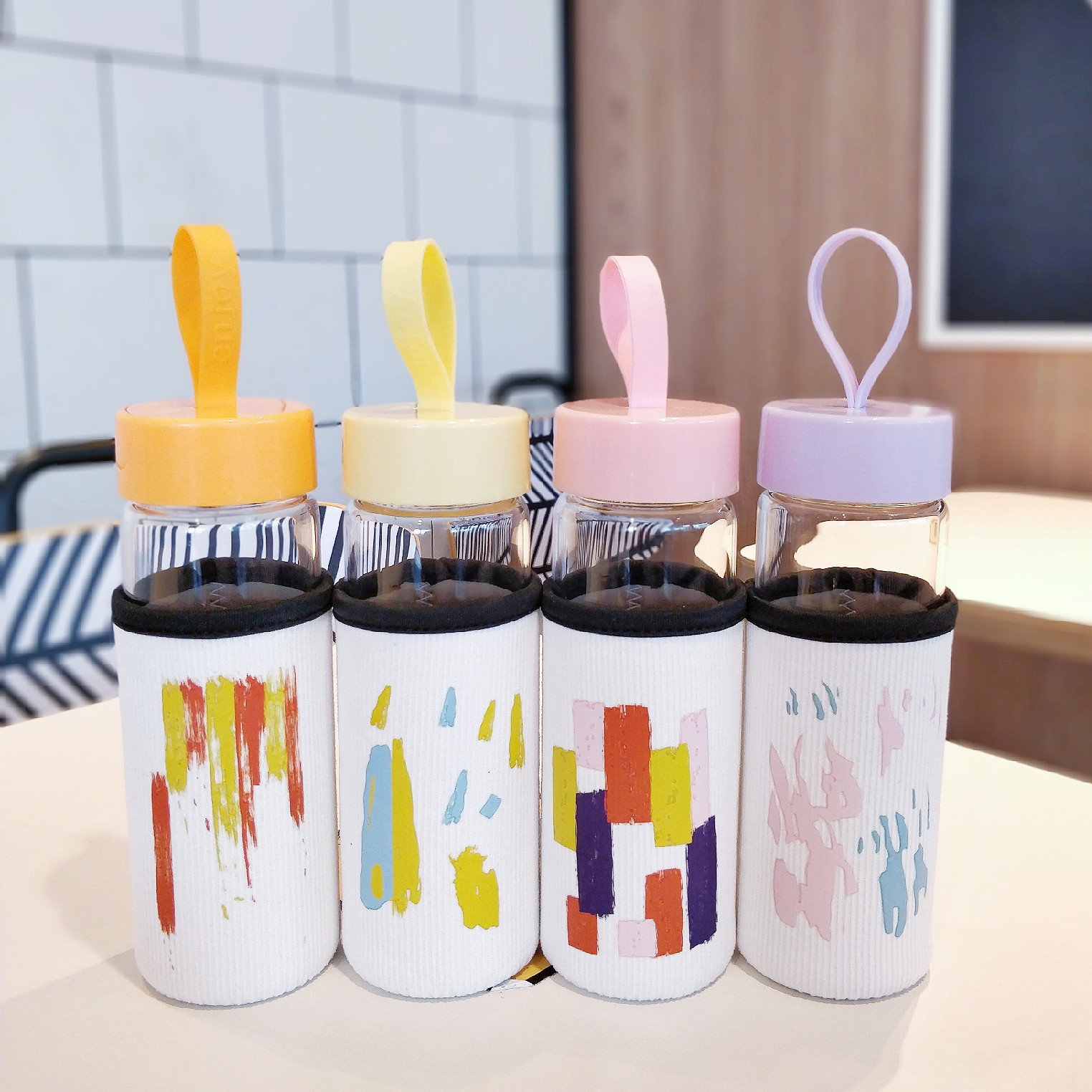 义乌好货 厂家直销新款布套玻璃水杯 时尚树叶手提玻璃杯礼品水杯批发定制-1006/35299