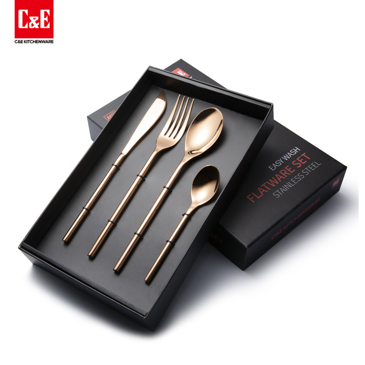 C&E kitchen utensils and appliances manufacturers direct vacuum electroplating golden 4 sets of stainless steel tableware Yiwu Selection