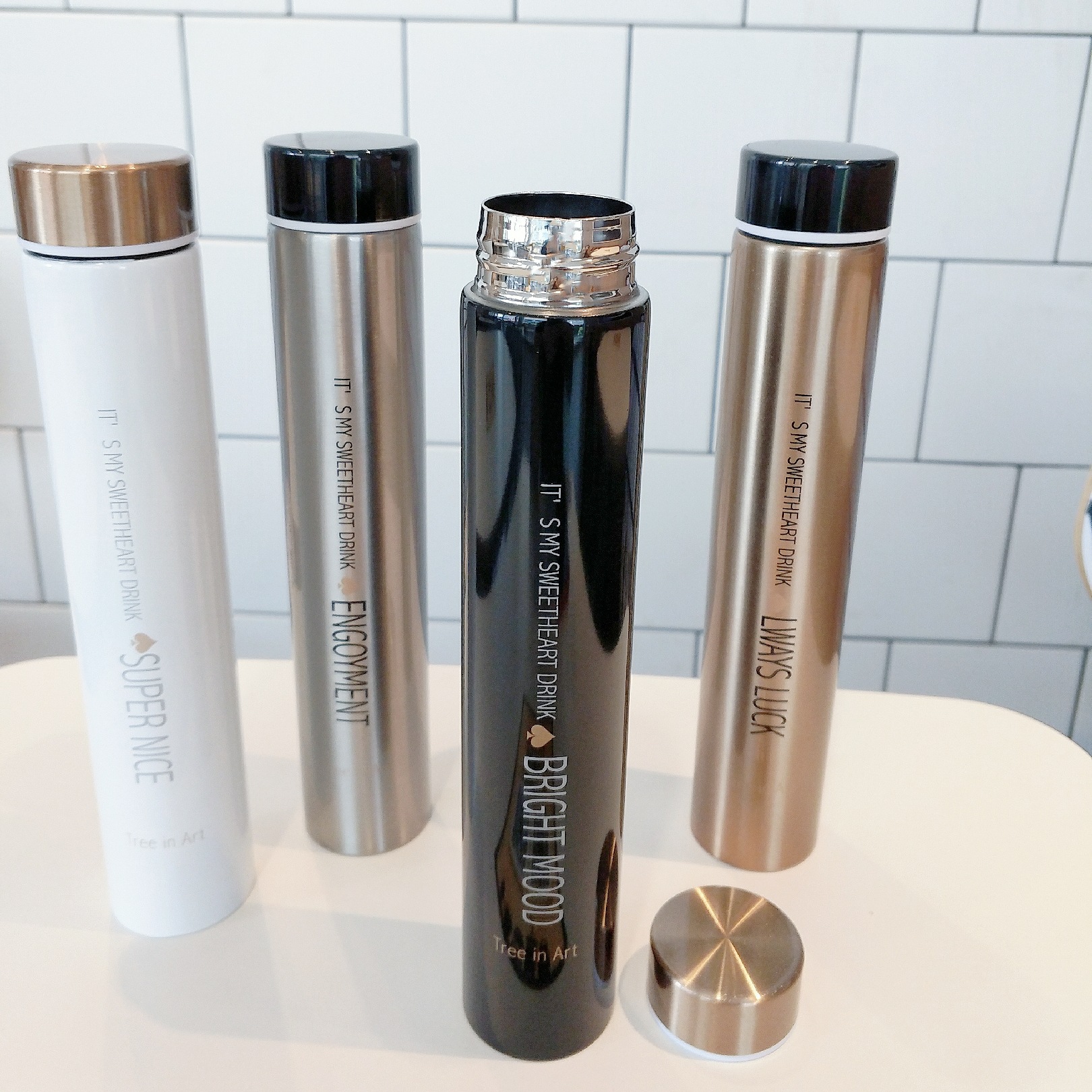 义乌好货 厂家直销创意细保温杯不锈钢真空保温杯时尚黑金防狼棒便携保温杯-1006/35299白底实物图
