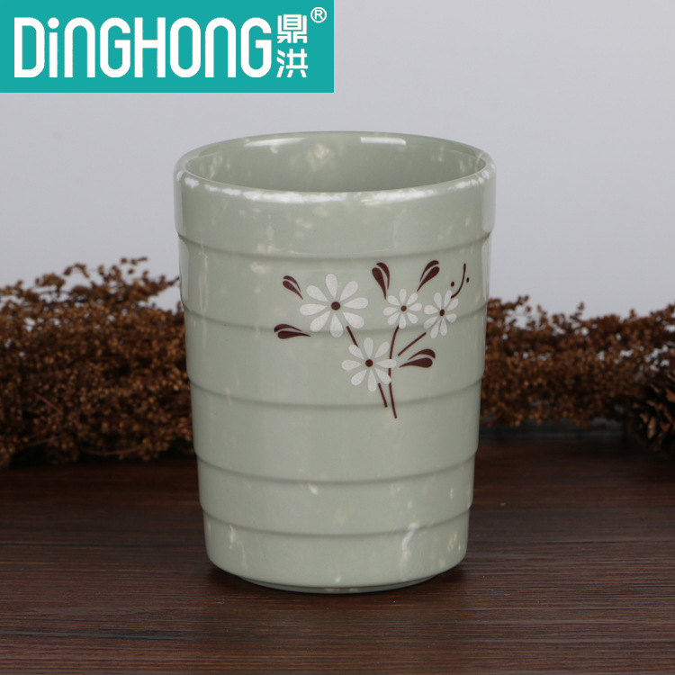 义乌好货 厂家直销高级鼎洪密胺仿瓷圆形口杯茶杯竹节杯大理石雪菊-1006/34180